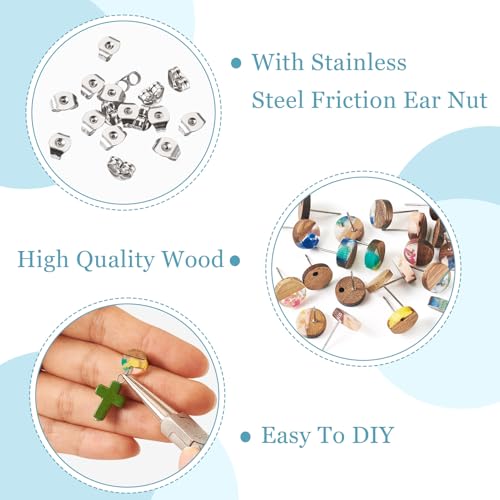 30 st. Hars Houten Oorbellen Posts 10mm Platte Ronde Houten Oorbellen Oorbellen Pin met oormoeren voor Dangle oorbellen sieraden maken 4