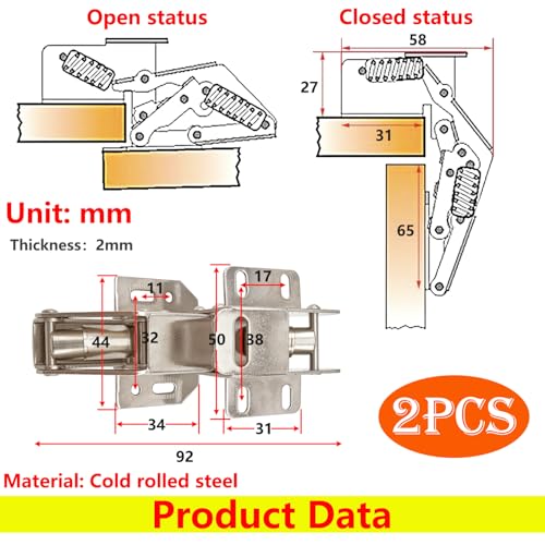 Kabinetringen, Pak van 2, 90° Verborgen Scharnier, Kabinet Flaps, Scharnieren voor Keuken, Camper, Caravan 3