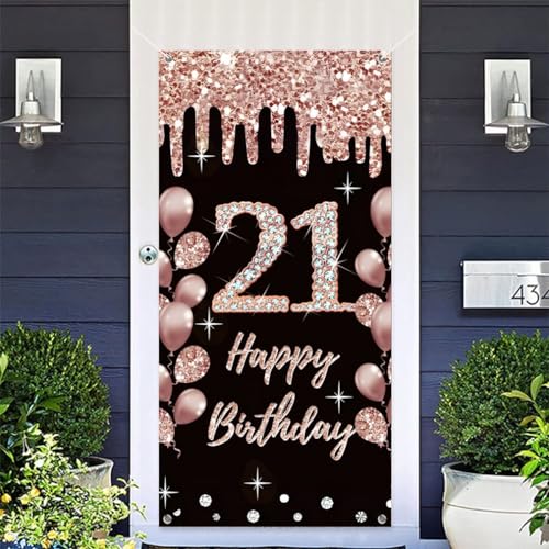 21e verjaardag decoratie voor meisjes gelukkig 21e. Verjaardag Poster Deur Banner Zwart en Rose Stof Teken Muur / Deur Banner 21e Verjaardag Achtergrond Banne r Meisjes Verjaardag Party Welkom Teken 5