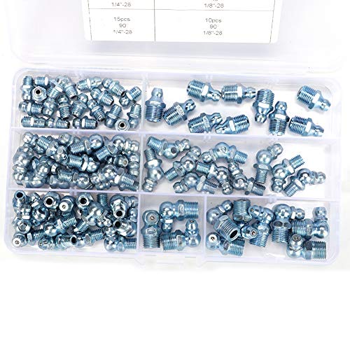 80Pcs Smeermiddel Tepel Assortiment Kits, 45° 90° 180° 1/8in 1/4in Butter Mondset, Iron Zink Plating Hydraulische Zerk Fitting voor slang buis 4