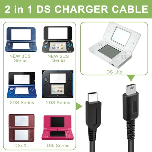 4sts 2-in-1 3DS USB Charging Cable, 3DS DS Lite Charging Cable, for DS Lite, 3DS (XL/LL), New 3DS (XL/LL), New 3DS, 3DS, New 2DS (XL/LL), 2DS, DSi (XL/LL), Dsi 3