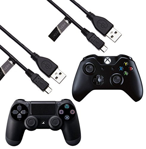 (2x Pack Compatibel met Sony (PS4) XBOX ONE Steam Razer Wildcat Controller Joystick Opladen en USB afspelen Kabelkabel extra lang duurzaam lood (3m/10ft)