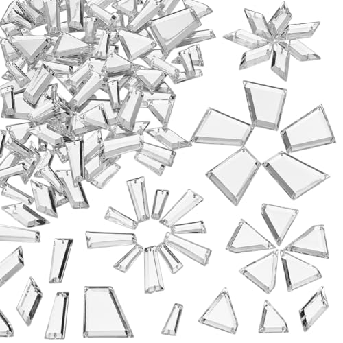 120 st. 7 stijlen Naaispiegel Rhinestones, Acryl spiegel Naaikralen Flat Terug Spiegel Pieces met gat onregelmatige spiegel Losse kralen voor naaien Craft DIY