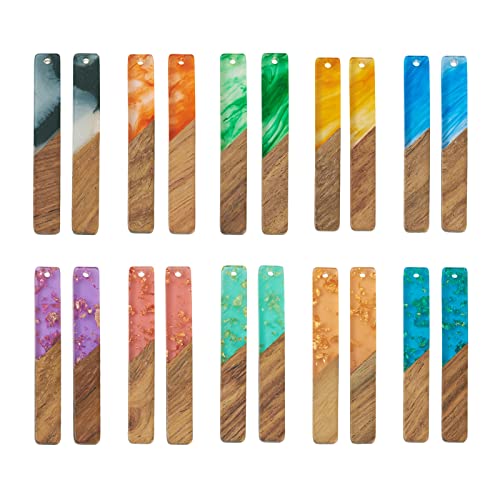 20st/10 paar Hars Walnut Houten Hangers Rechthoekige Charm met Gold Foil Patchwork Hangers voor DIY Ketting oorbellen hangen sieraden maken