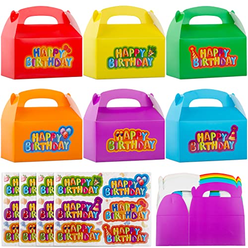 Verpakking van 24 geschenkdozen 16 x 9 x 8,5 cm geschenkdozen kleurrijke draagbare papieren dozen met 24 stuks Gelukkige verjaardag stickers, geschenkdozen voor verjaardagen, geschenkverpakking, snoepdozen, enz.