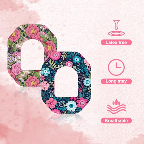 25 st. Zelfklevende Patches voor Omnipod 5, Floral Afdrukken Waterdichte Insuline Sensor Covers CGM Overpatches Tape Stickers Ademend en Sweatproof (Octagonal) 4
