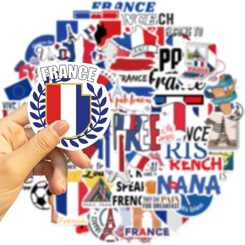 Frankrijk Sticker set Stickers voor kinderen tieners, 50 stuks, Frankrijk, Waterdichte Vinyl Stickers, Laptop, Skateboard, Koffer, Helm, Auto, Fiets, Mobiele telefoon, Motorfiets, Fiets, Scrapbook 4