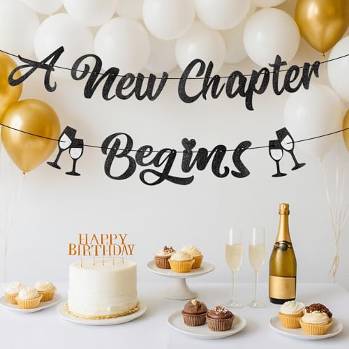 Een nieuw hoofdstuk begint Banner, voorgemonteerde Glitter Decoratie voor Party Banner Ideaal voor Baby Douches Graduation Afscheidsfeesten en pensioen vieringen (zwart) 3