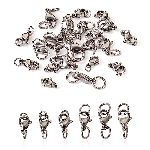 Stainless Steel Lobster Claw sluitingen met Open Jump Rings, Parrot Puller Clasps ketting bevestigingshaak voor DIY armband sieraden maken, 30 stuks