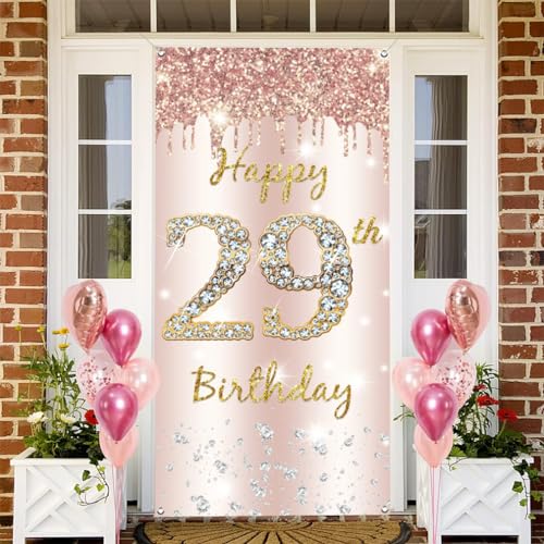 29e verjaardag vrouwen decor, Gefeliciteerd 29e verjaardag deur banner roos goud,29e verjaardag stof teken poster deur decoratie,29e verjaardag achtergrond banner vrouw, verjaardag feest welkom teken