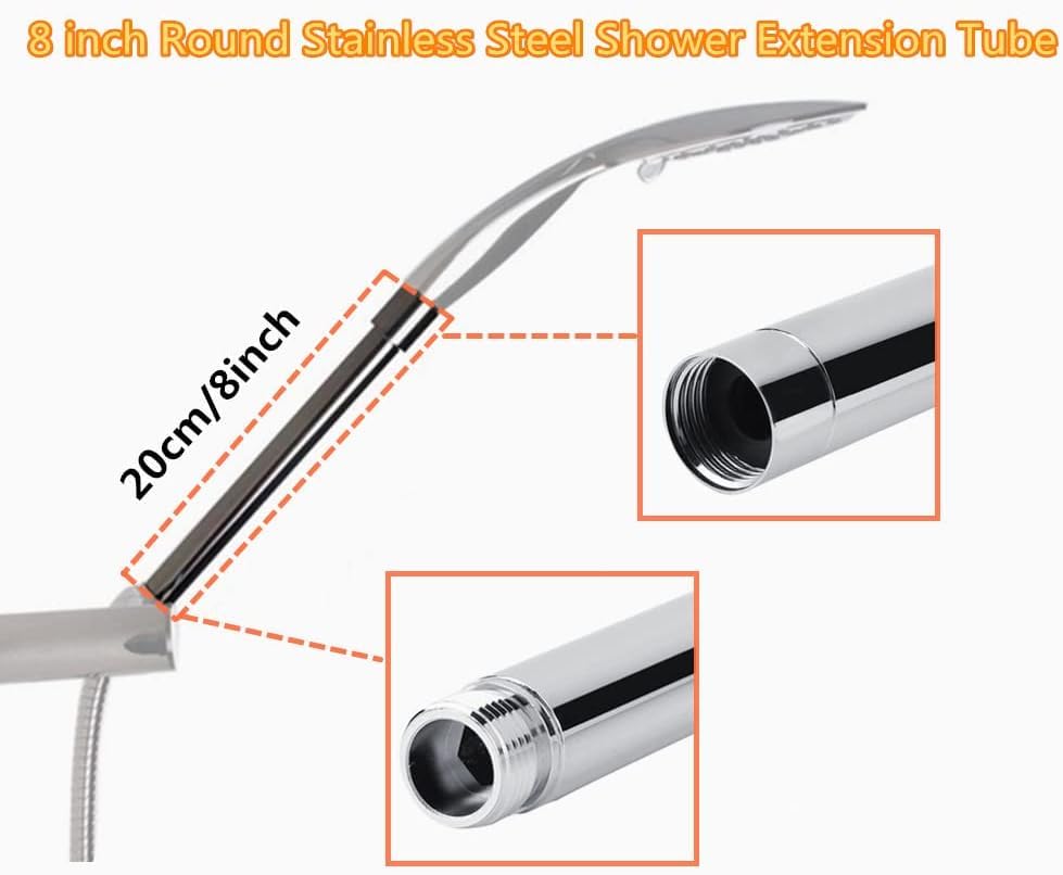 8" Ronde douchekop uitbreiding arm roestvrij staal douche uitbreiding Buis, G1/2 Threaded Chrome Plated Hand Douche Extender Badkamer Accessoires voor badkamer