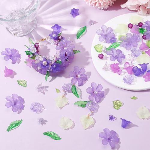 450Stuks 15 Styles Acryl Assorted Kralen Kit, Transparante bloemenbladkralen Maple Leaf Lily Rose DIY Craft Supplies voor Keychain armband ketting sieraden 4