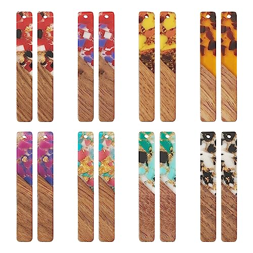 16st/8 paar Hars Walnut Hout Rechthoekige Charm met Goud Foil Kleurrijke Patchwork Grote hangers voor DIY ketting oorbellen hangen sieraden maken