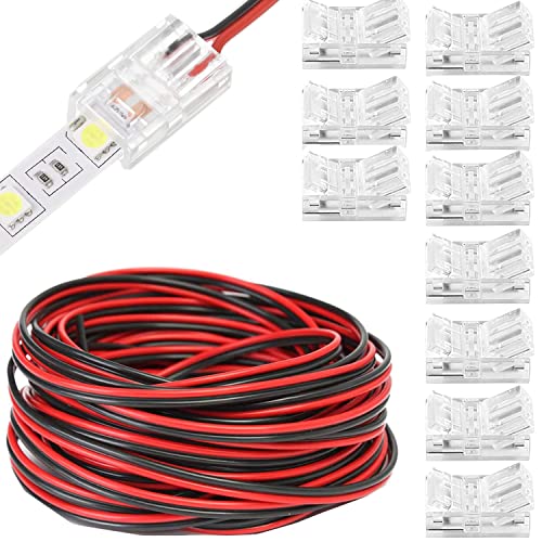 3528 2835 2-pins 8 mm RGB LED-lichtconnectorset, inclusief 20 m LED-verlengkabel, een gatvrije aansluiting, voor een snelle aansluiting van 8 mm LED-strips op de draad