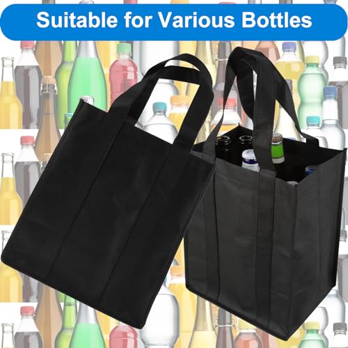 6 Compartiment wijn tote zak, Fleece Wine Travel Bag, Shopping Bag, Portable Wine Bottles, Cadeautas, Wijnfles houder zak met draaghandvat voor Picknick wijnliefhebbers, zwart, 31 x 25 x 18 cm 5