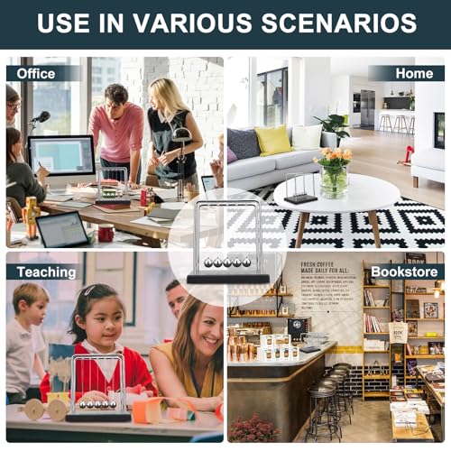 Newton's Cradle Balance Ball Speelgoed, Steel Bureau Decoratie met houten basis voor Office en Home, Natuurkunde, Wetenschap, Kineetisch, 5-Ball Swinging Ontspanning Tool, 19,5 x 12 x 15 cm, Zilver 5