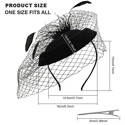 Fascinator hoed Vintage Veil Hat 50s bruiloft hoed pil Box Hoeden Veren Mesh gezicht Veil Hat Tea Party Headwear bruiloft Fascinator voor meisjes vrouwen, zwart