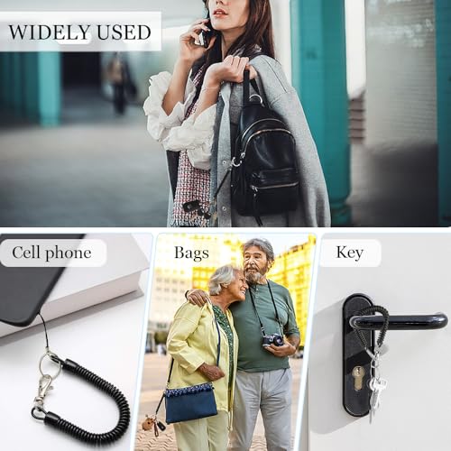 6 stuks Stretch Spiraalsleutelhanger met Clip Plastic sleutelhanger Spring sleutelhouder Uitbreidbare veiligheid Spring sleutelhouder Anti-diefstal Anti-Loss voor mobiele telefoons, zwart 4