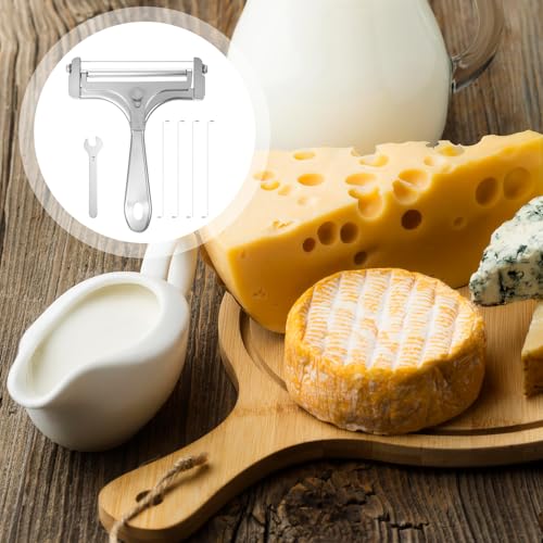 Kaassnijder en Kaassnijder, verstelbaar Roestvrij staal Hand Kaassnijders met 4 extra draadjes en sleutel, Botersnijders voedsel scheerapparaat voor blok boter snijgereedschap (zilver) 5