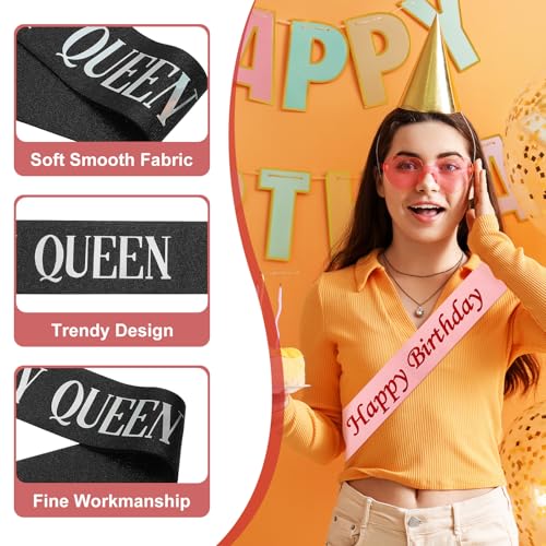 Verjaardag Meisjes Sash, Glitter Verjaardag Sash voor vrouwen Satin Queen Sash Party Decoraties met veiligheidsspeld voor feestgeschenken Favors, Zwarte fantasie 3