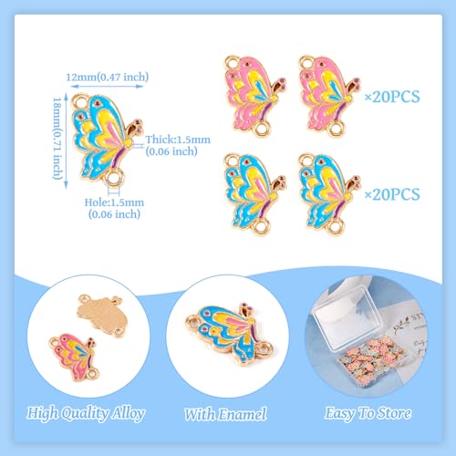 40 st. Butterfly Emaill Links Charms Lichtgouden Toon Insect Links 2 Kleuren Butterfly Shape Charms voor DIY armband ketting oorbellen sieraden Makin, Email, Emaill 4