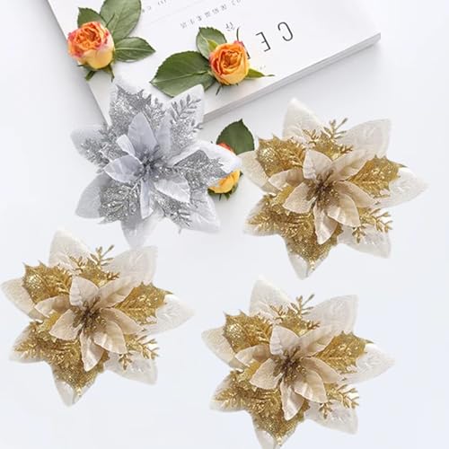 20 Stuks Kerstmis Glitter Kunstbloemen, Kerstmis Glitter Bloemen, Kerstboom versiering Bloemen, Geschikt voor het versieren van Kerstbomen, Kerstmis Decoratie Accessoires 5