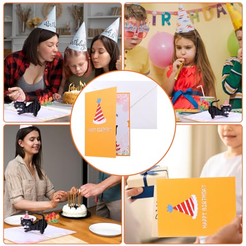 Pop-up kaart verjaardag, grappige 3D verjaardagskaart kat gelukkig verjaardag unieke en creatieve kaart kat pop-up kaart voor meisjes jongens kattenliefhebbers verjaardagskaart (Geel) 3