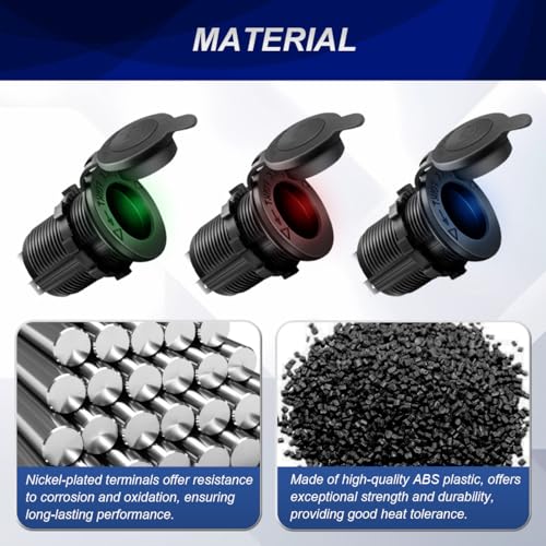 Verpakking van 3 Sigarettenaansteker Socket DC 12V 24V 10A Waterdichte Sigarettenaansteker Socket met LED-licht (rood/blauw/groen) voor auto, motor, marine, met glasbescherming 3