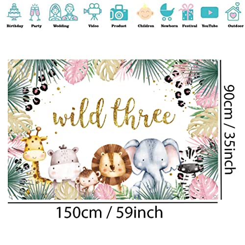 Safari Wild Drie achtergrond Tekenfilm Safari Dier Derde Verjaardag Partij Achtergrond Jungle Meisje 3e Verjaardag Partij Decoratie Fotografie Achtergrond Verjaardag Poster, 1.5m