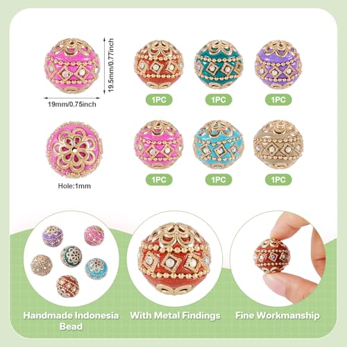 6 st Handgemaakte Indonesische kralen 19mm Ronde Rhinestone Klei Spacer Losse kralen met metalen vondsten voor DIY armband ketting sieraden maken 3