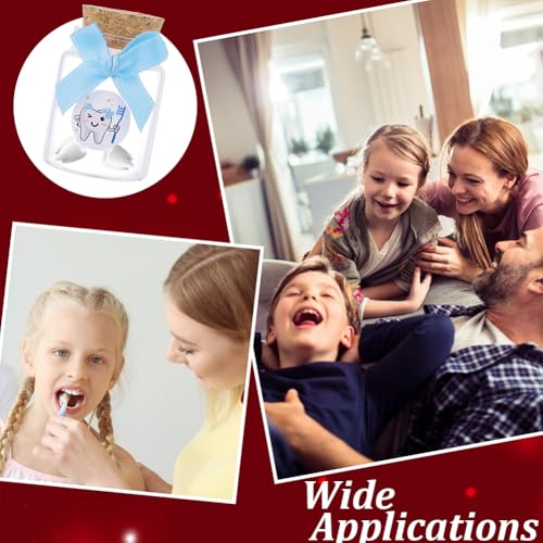 2 stuks glazen flessen voor tandopslag, 4,5 x 7 cm glazen flessen met Cork Glas Dental Keepsake met Blue Bow Tie en Tanden Stickers voor het houden van geheugen 5