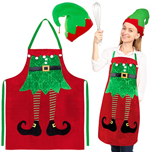 Kerstschort rode kerstschort met Kerstmuts koken schort polyester decoratieve schort voor Kerstmis kostuum vrouwen en mannen, carnaval, thema feest, etc