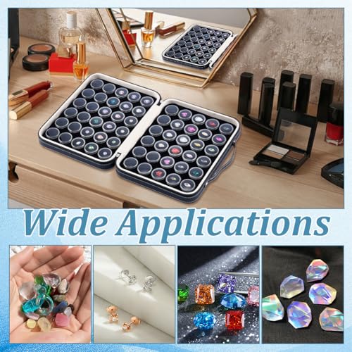 60 st Edelstenen sieraden display geval, diamanten edelsteen opslag vak kleine ronde plastic doos met zwarte spons voor diamanten edelsteen displays voor kristallen ringen sieraden 5