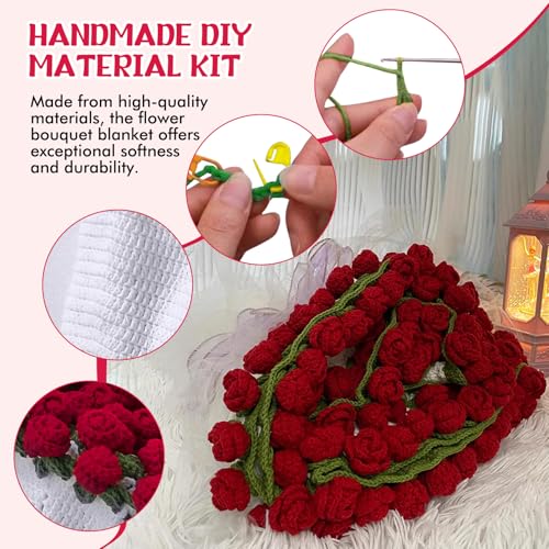 Handgemaakte haak Rose Boeket deken, Opvouwbare bloem bedsprei, Handgemaakte bloem deken, Boerderij breide deken voor sofa bed decoratie, DIY Cadeau set