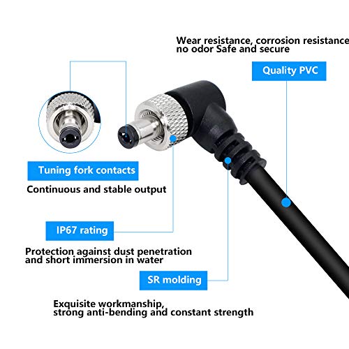 3M DC 90 graden 5.5mm x 2.1mm L-Gevormde rechterhoekplug naar Busverbinding Kabel 18AWG met Fuse Nut voor 5V/12V Power Adapter