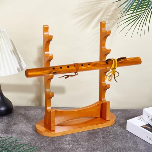 Houten fluitstandaard, 5 niveauszwaarddisplay hogen bureaustandaard voor sopraanfluit en blaasinstrumenten, 31 x 11,5 x 37 cm 4