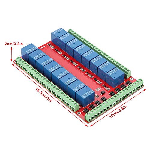 Relay Card, 16 Channel Relay Module Interface Card High Low Level Trigger DC 5/12/24V Veel kanaal Interface Card Relay Module(DC12V)