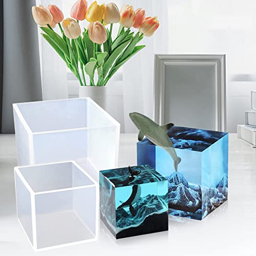 Siliconen mal Cubique Modellen Weergave Ornamenten Vorm Hars Zeep Kaarsen Basis hangers Cubic Square Epoxy Casting mallen DIY Ornaments Weergavehouder Handgemaakte Decoratie (8CM) 5