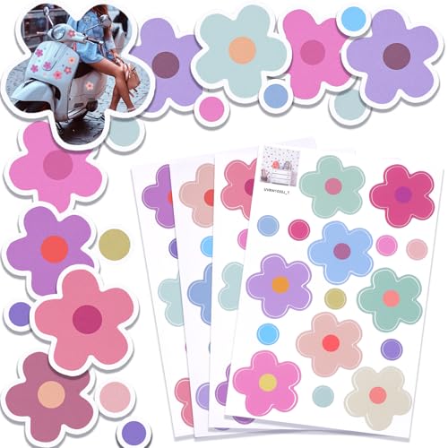 4 Vellen Flower Stickers Fiets, Flower Car Stickers, Flower Car Stickers, Motorfiets Stickers, Koffer Stickers voor keuken, Badkamer, Auto, Koffer, Laptop, Stickers voor fietsen, Scooters