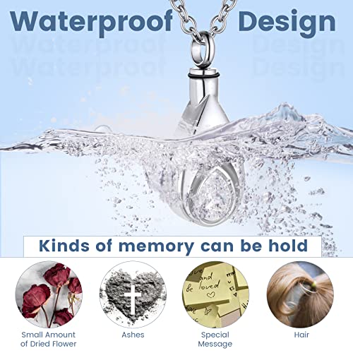 Roestvrij stalen Memorial Ketting voor As, Vrouwen ketting met Teardrop Cubic Zirconia Urn Hanger Silver Ash Amulet voor Keepsake met 51 cm + 5 cm Ketting