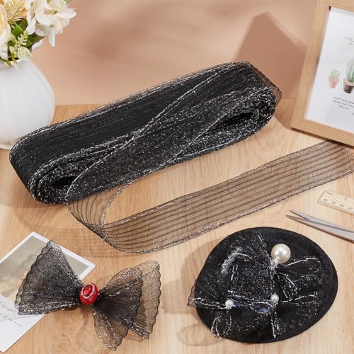 25 yards stijve paarse vlecht, ongeveer 5,5 cm breed paarse mesh vlecht trim met bling rand polyester uitbenen haar lint voor het uitbenen naaien trouwjurk accessoires, Zwart 5