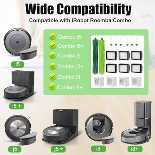18 st Vervanging voor Roomba Combo I5, I5+, J5, J5+ Stofzuigeronderdelen, 2 hoofdborstels, 6 zijborstels, 6 Hepa Filters, 4 stofzakken