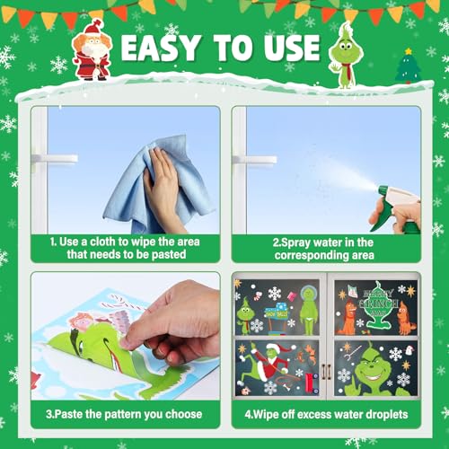 Grinch 150 Pieces Window Stickers Self-Adhesive voor Winter Kerstmis venster decoratie 4