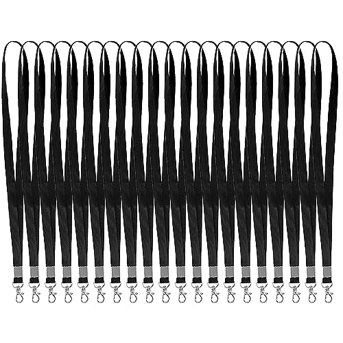 20 stuks ID Lanyards schouderband zwart koord met swivel metalen clip voor sleutelhanger ID-kaarten Office School, zwart, M