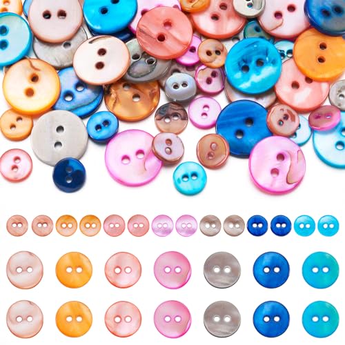 70 stuks Zoetwater Shell Knoppen 14 stijlen platte ronde Shell Knoppen 2 Hole Naaiknoppen voor doe-het-zelf Naaien Ambachten Kleding Jassen Pakjes Scrapbook Decoratie