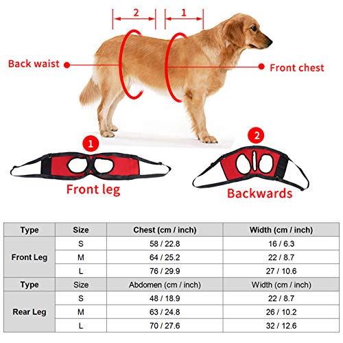 2 Types voor- en achterhondentuig, hefhulp, trekvest voor ouderen en gewonde honden (M - rood - voorpoot) 4
