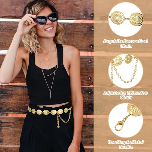 Dames Belt Gold, dames Concho Kettinggordel Metalen Western Cowgirl Belt voor jurk Hollow Out Daisy Cowgirl Belt in goud voor dames Jurken Jeans Sweater 3