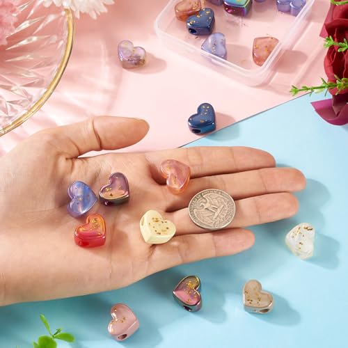 20st Hart Europees Kralen Heart Shape Large Hole Kralen met Gold Foil Opaque Acryl liefde kralen voor DIY armband oorbellen ketting sieraden maken, Willekeurige kleuren 5