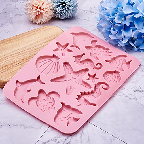 2 st. Marine Organism Siliconen Vormen Turtle Dolfijn Vis Shell Sterrenvis Zeepaard Bakvormen voor Candy Biscuits Zeep Kaars UV Harscraft 3