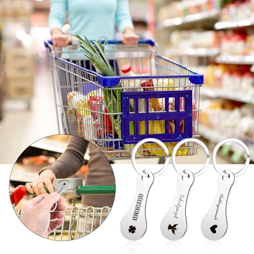 Pak van 3 Winkelwagen Verwijderaars, Metaal Shopping Chip Keychain, Verwijderbare Winkelwagen Chip Keychain, Zilver Shopping Chip Keychain Gifts, siliver 4